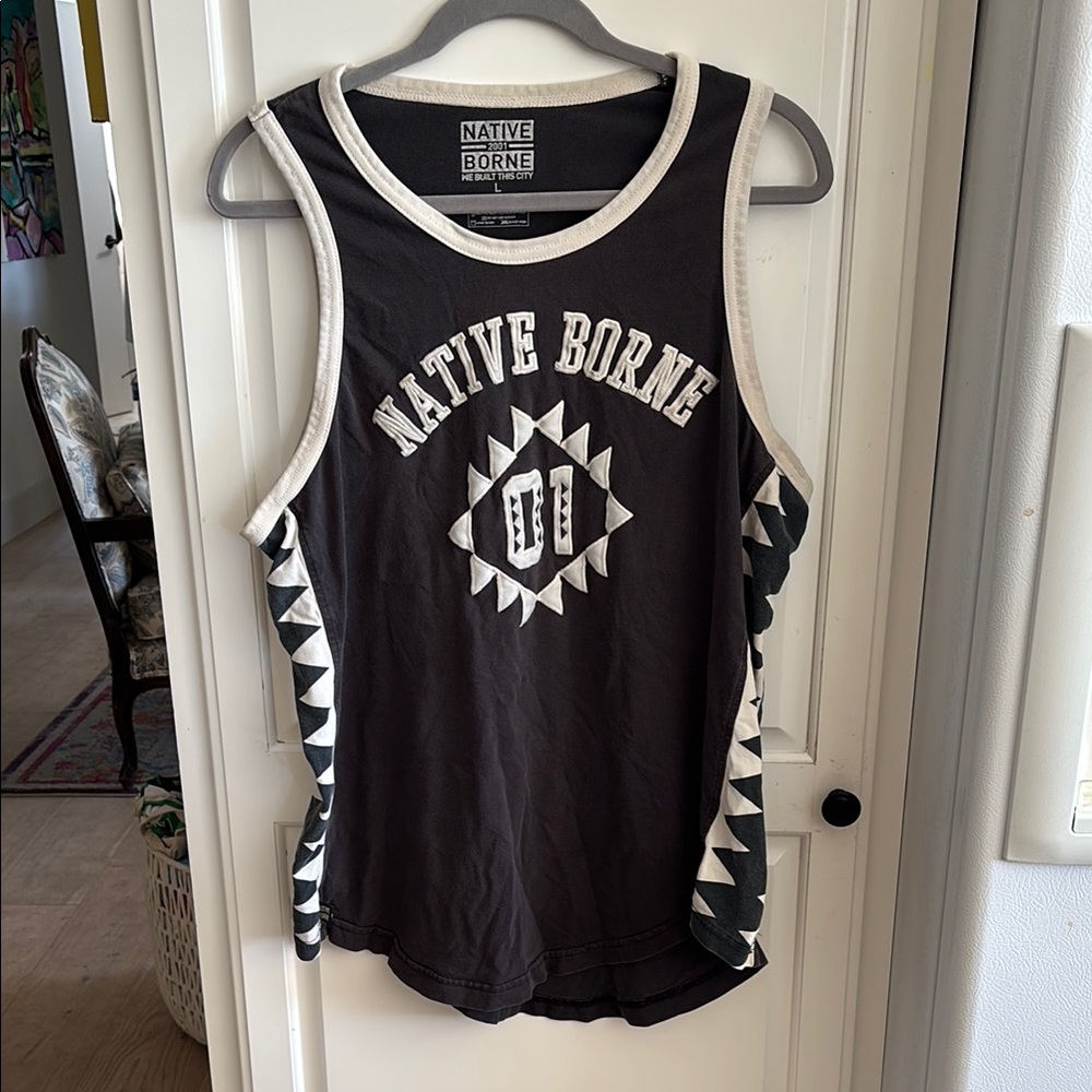 Native Borne dark gray and White Tank Top